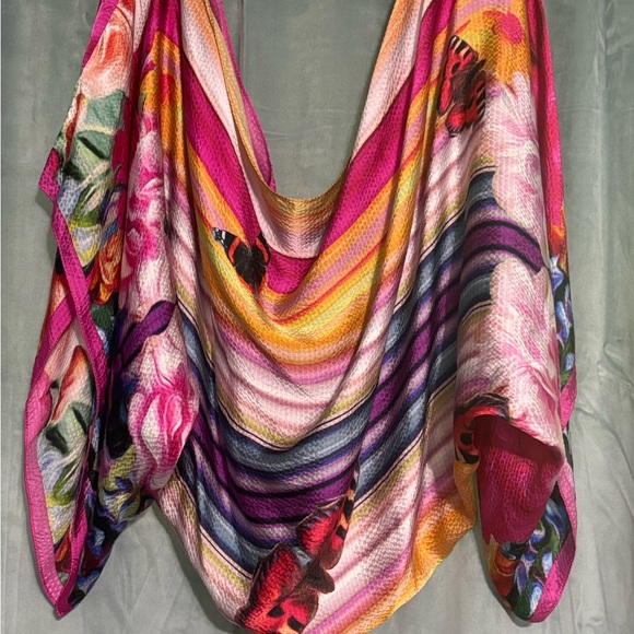 Ted Baker silk tube style cape/shawl with vibrant butterfly & floral print. - Picture 2 of 6